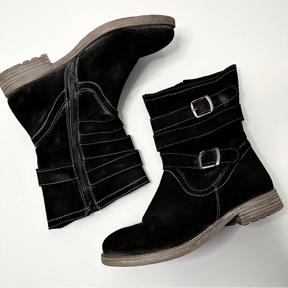 ROAN by Bed Stu LOLA Suede Leather Distressed Moto Combat Boots Black 8.5